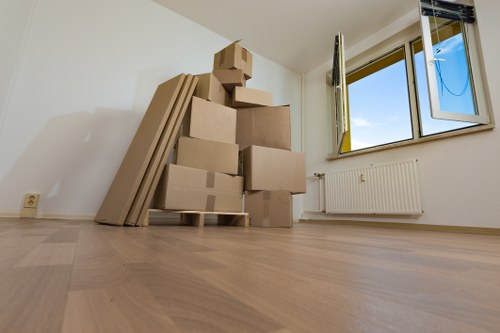 Removalists carrying boxes through a period property in Islington