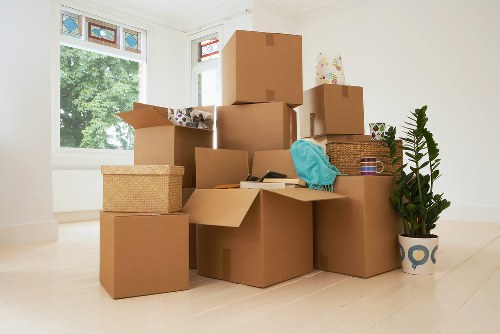 Boxes and furniture prepared for a domestic move in Islington